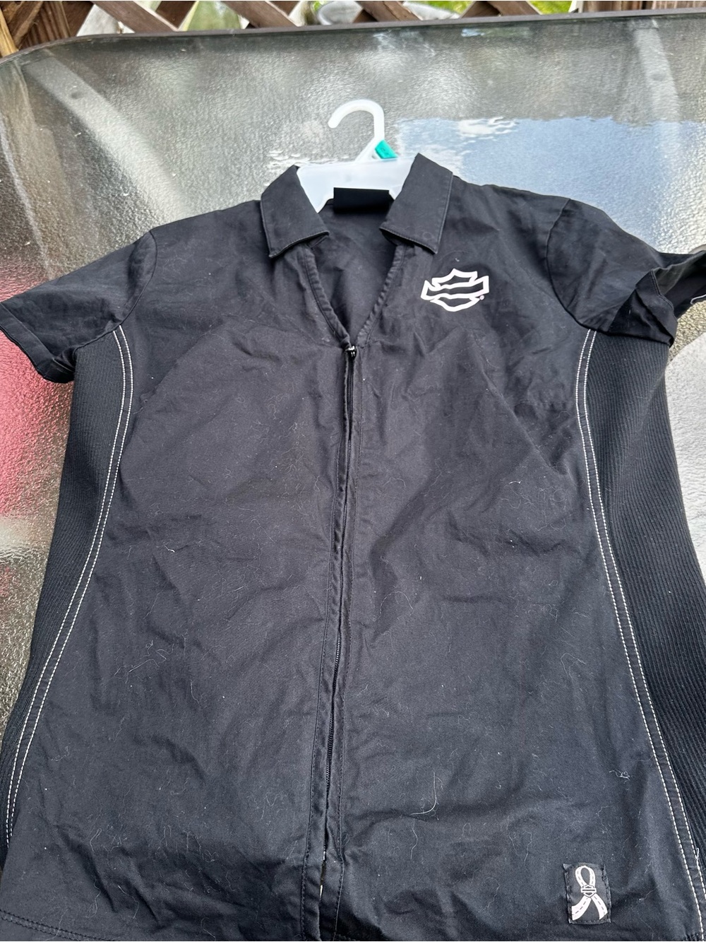 Harley-Davidson Black Short Sleeve Zip Front Logo Blouse